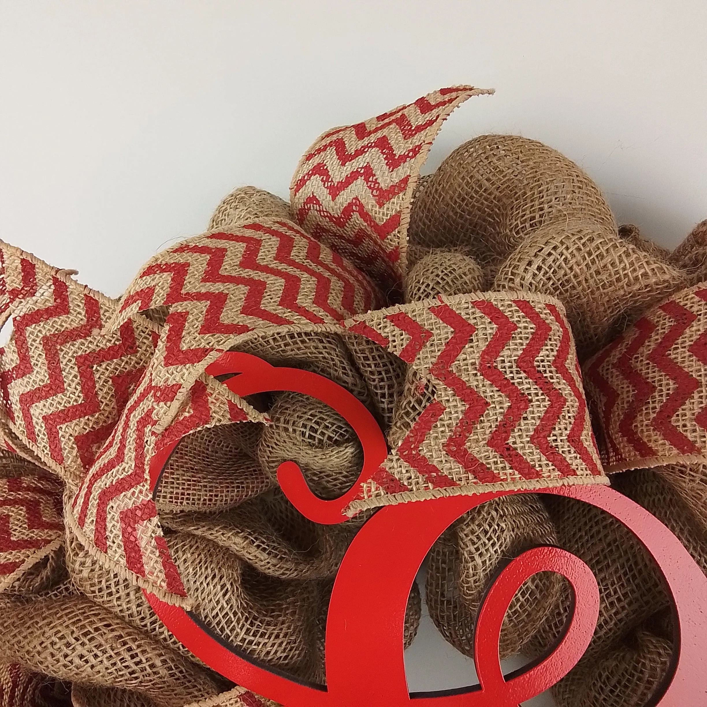 Red Chevron Burlap Monogram wreath | LOTS of colors!!