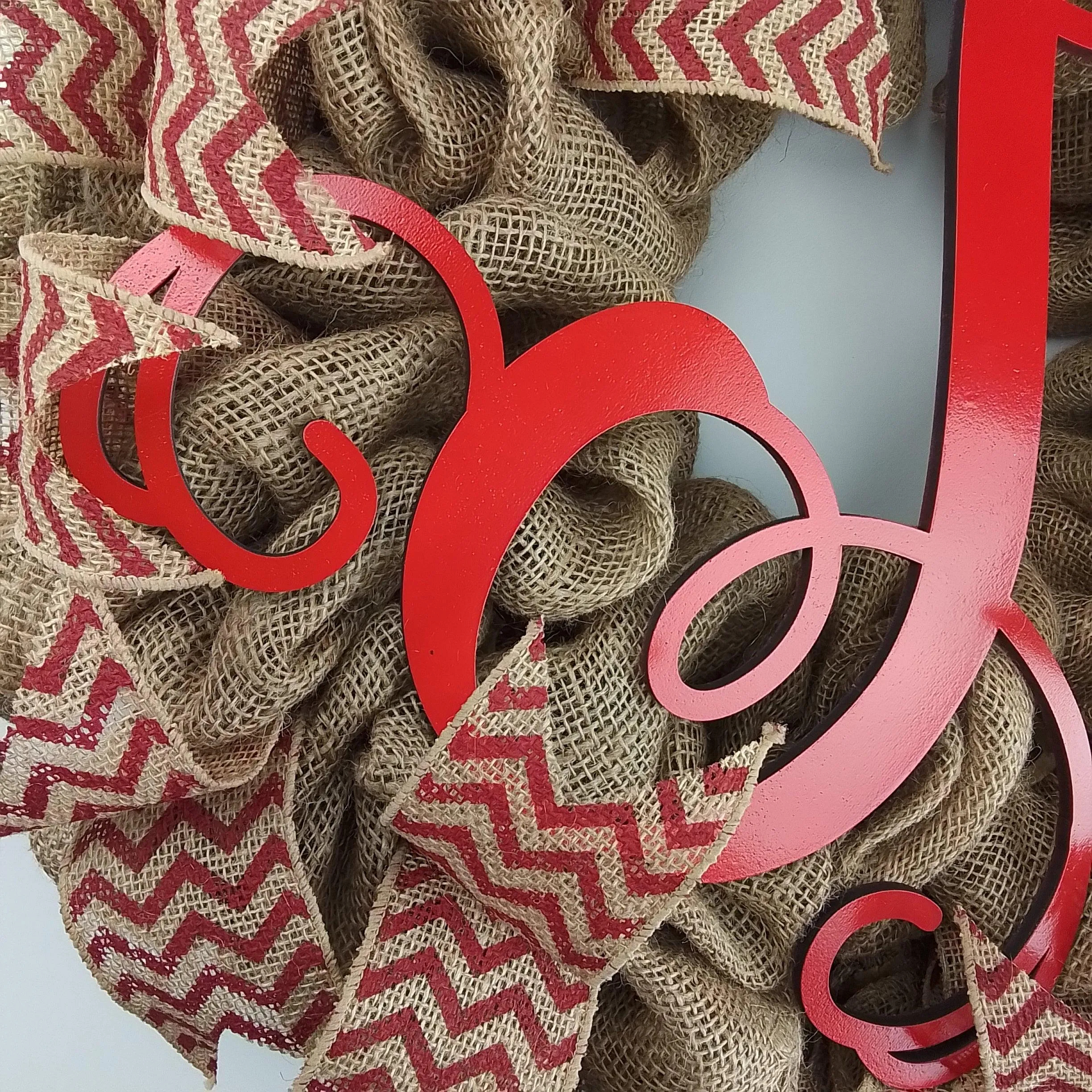 Red Chevron Burlap Monogram wreath | LOTS of colors!!