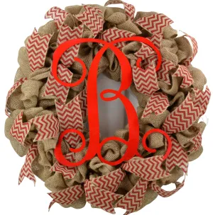 Red Chevron Burlap Monogram wreath | LOTS of colors!!