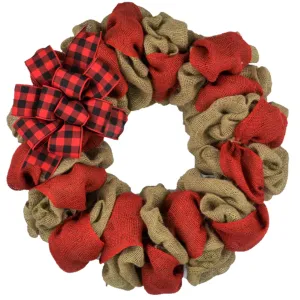 Red Front Door Wreath, Buffalo Plaid Burlap