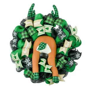 Reindeer Wreath - Green and Black Buffalo Plaid Burlap Christmas Decor