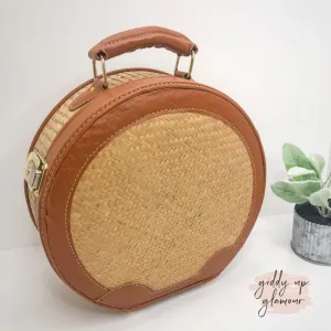 Resort Classic Large Round Wicker and Cognac Bag