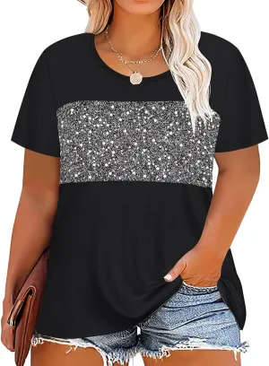 RITERA Plue Size Tops for Women Short Sleeve Crewneck Summer Casual Tshirts Oversized Loose Fit Tunic Blouses XL-5XL