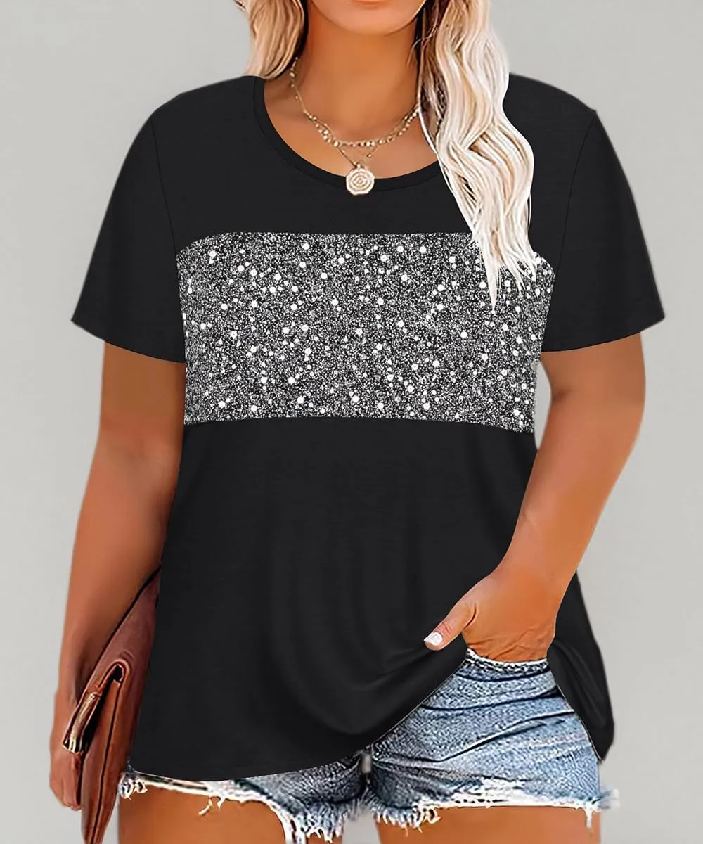 RITERA Plue Size Tops for Women Short Sleeve Crewneck Summer Casual Tshirts Oversized Loose Fit Tunic Blouses XL-5XL