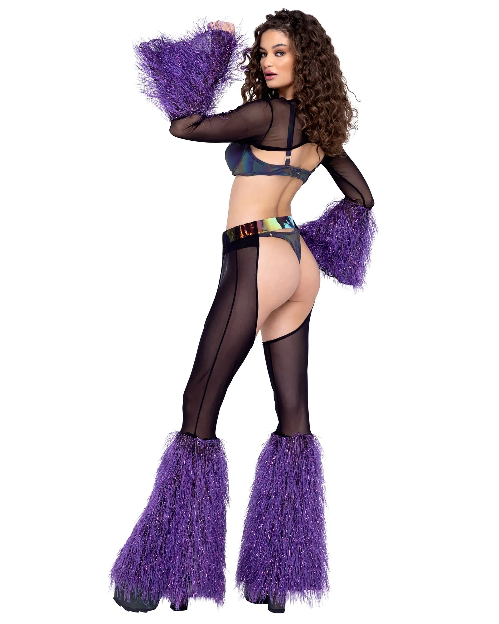 Roma Sheer Chaps with Faux Fur Bell & Belt - Rave & Festival Wear