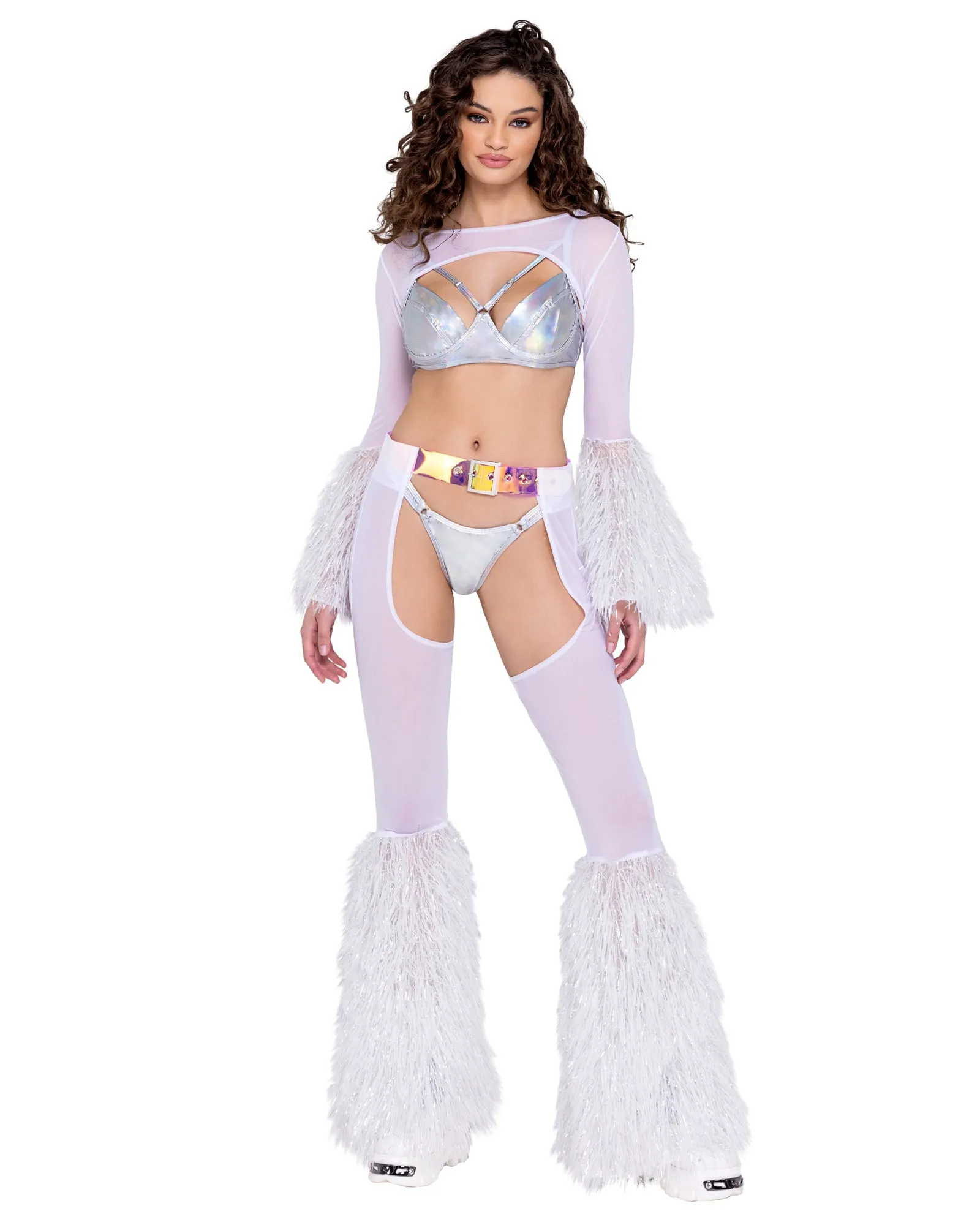 Roma Sheer Chaps with Faux Fur Bell & Belt - Rave & Festival Wear