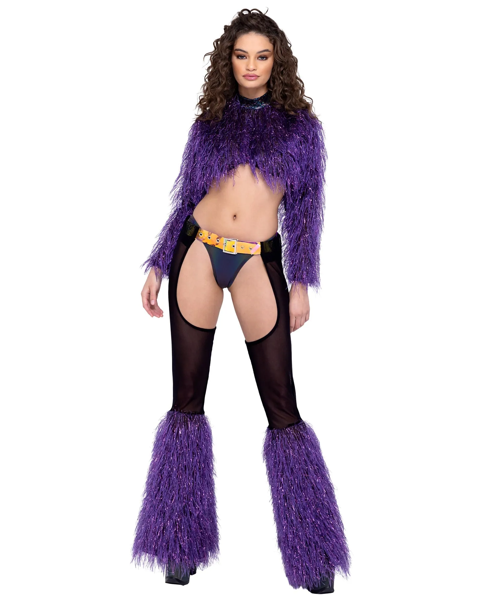 Roma Sheer Chaps with Faux Fur Bell & Belt - Rave & Festival Wear