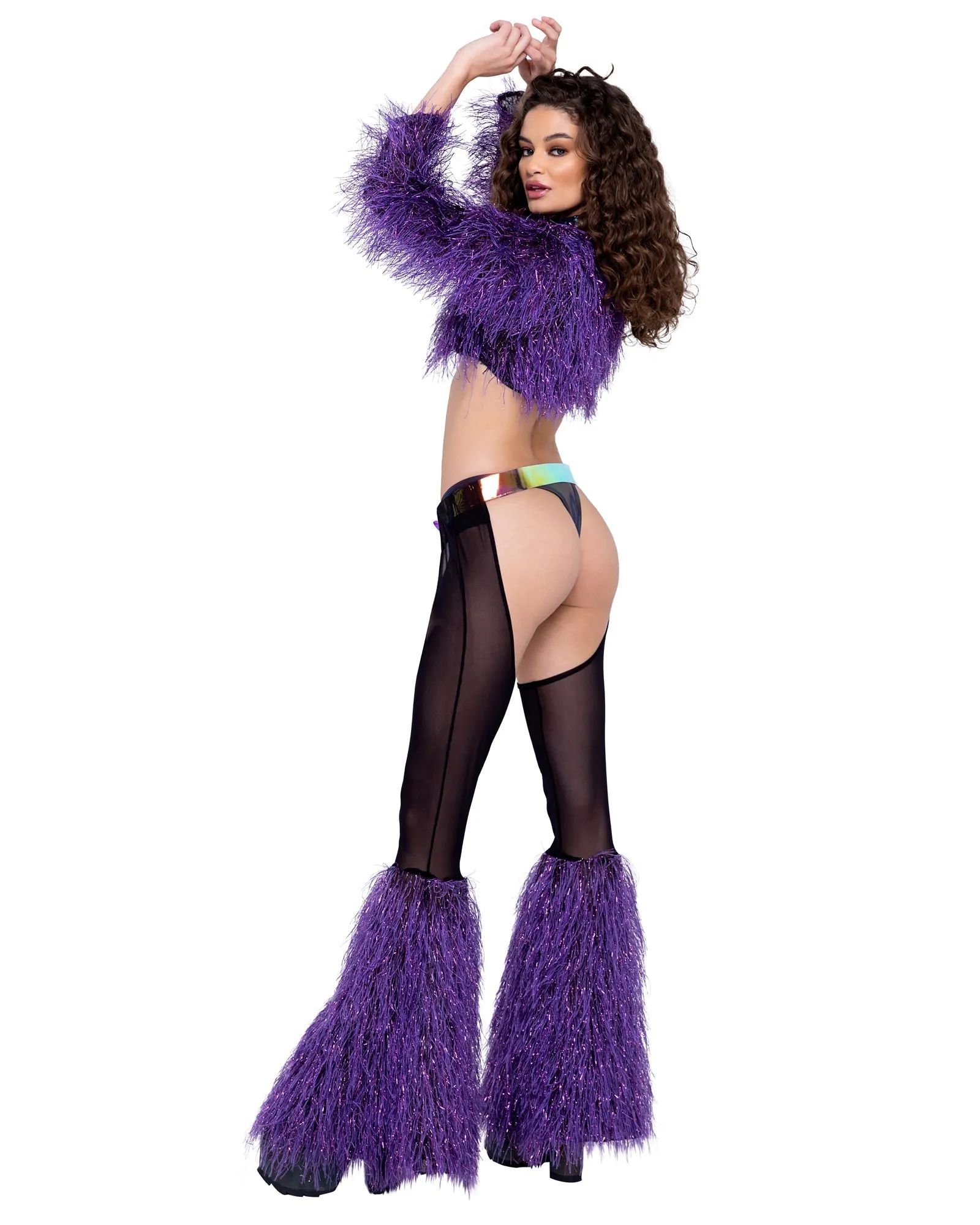 Roma Sheer Chaps with Faux Fur Bell & Belt - Rave & Festival Wear