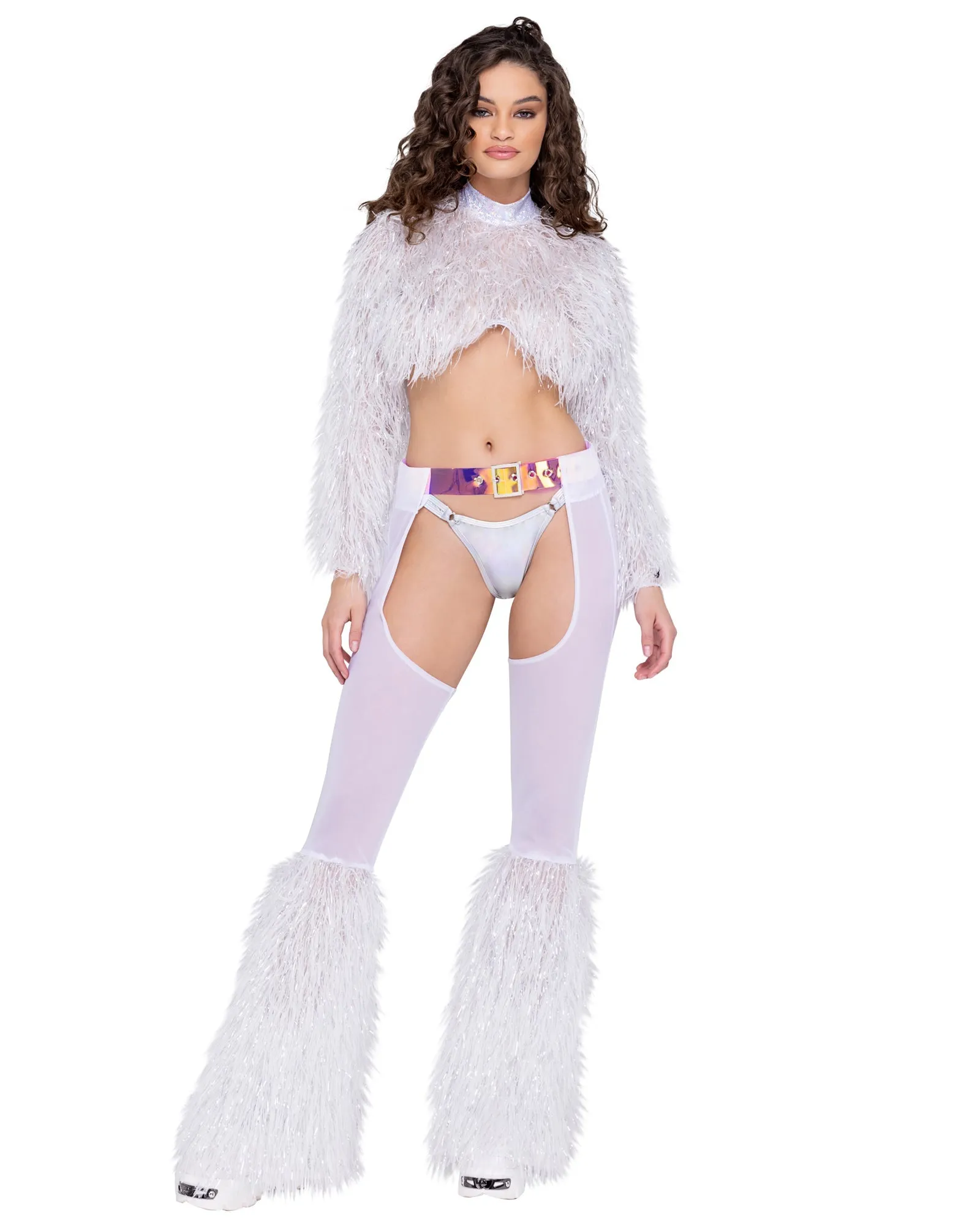 Roma Sheer Chaps with Faux Fur Bell & Belt - Rave & Festival Wear