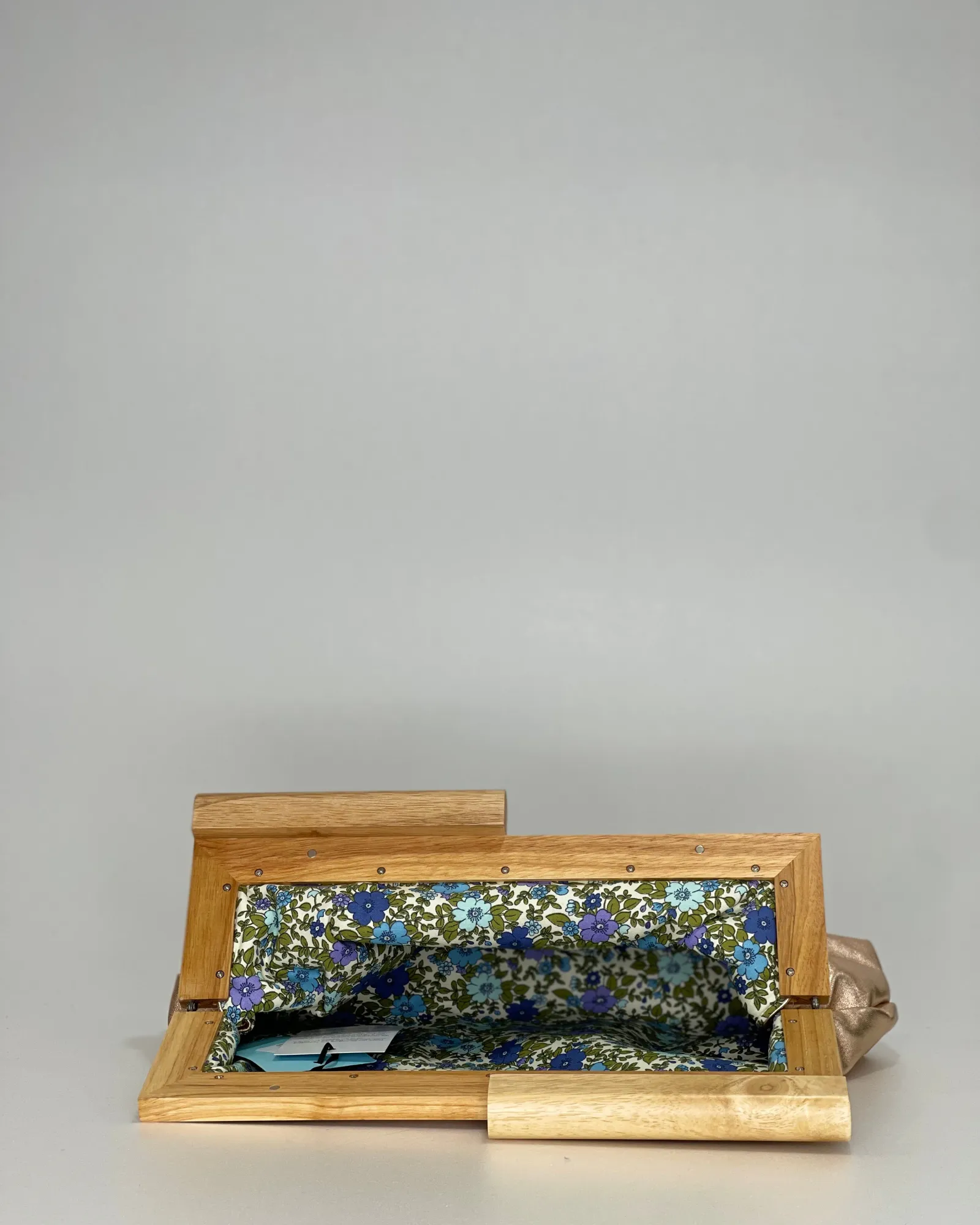 Rose Gold Leather (Large) Natural Frame "Evelyn Clutch"