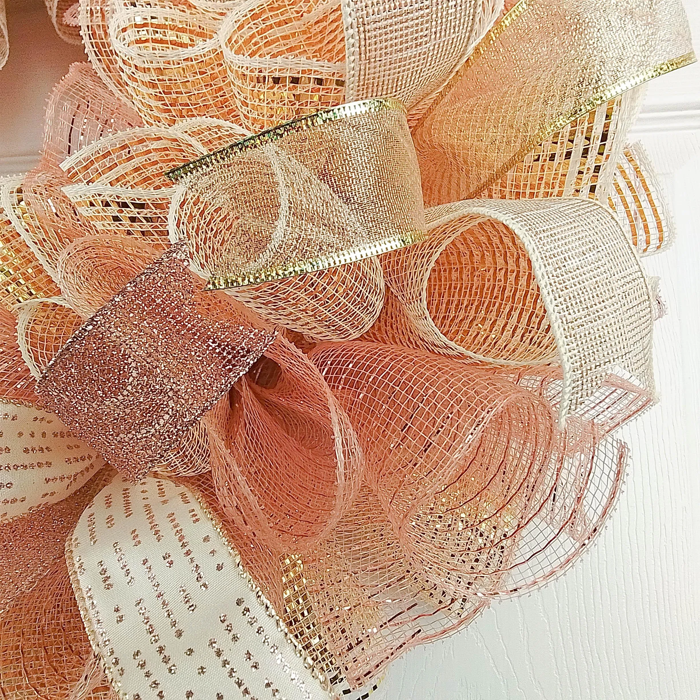 Rose Gold Mesh Outdoor Front Door Wreath | Mother's Day Wreath