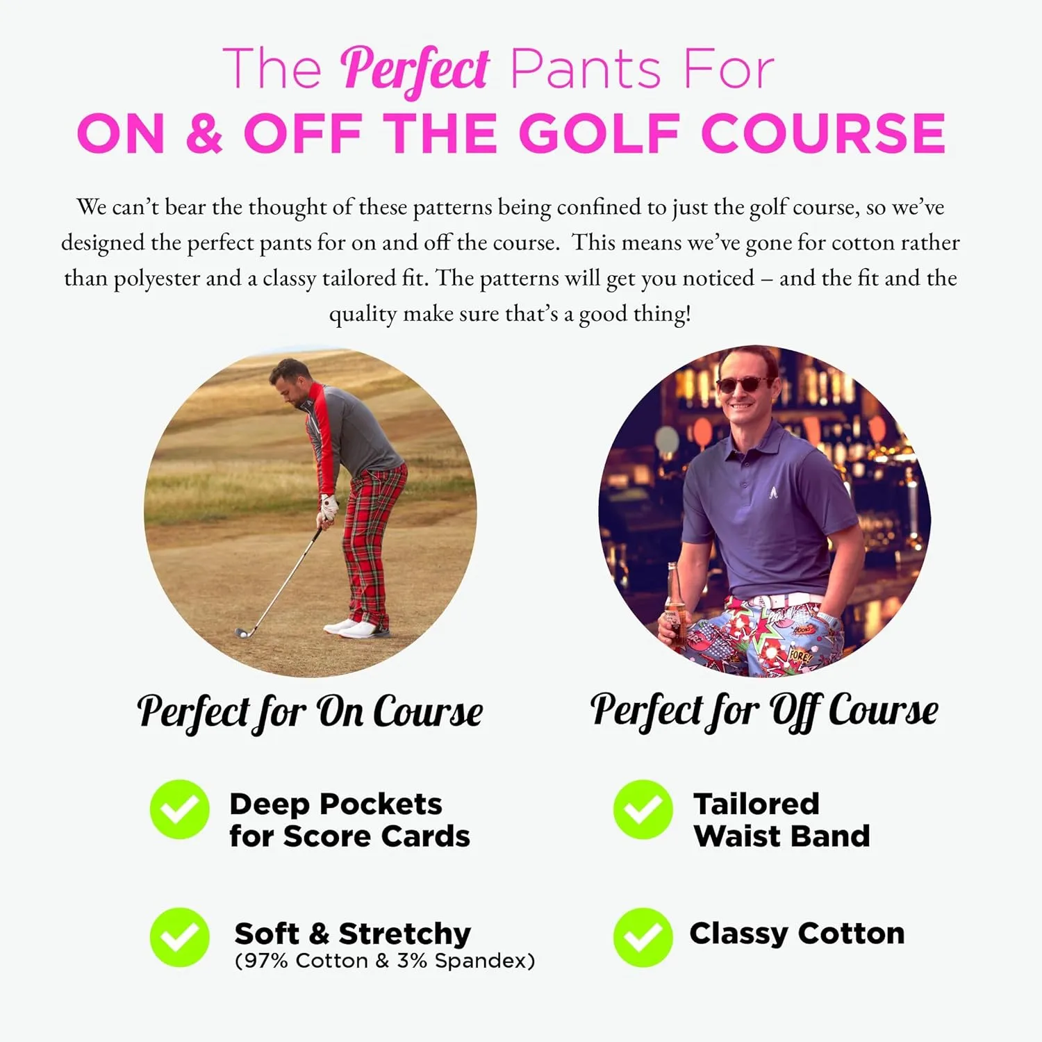 Royal & Awesome Pastel Golf Pants, Stretch Relaxed Fit Bottoms, Crazy Golf Pants for Men's, Funny and Bright Golfing Apparel