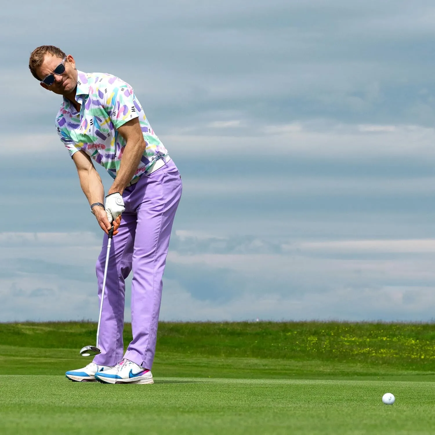 Royal & Awesome Pastel Golf Pants, Stretch Relaxed Fit Bottoms, Crazy Golf Pants for Men's, Funny and Bright Golfing Apparel