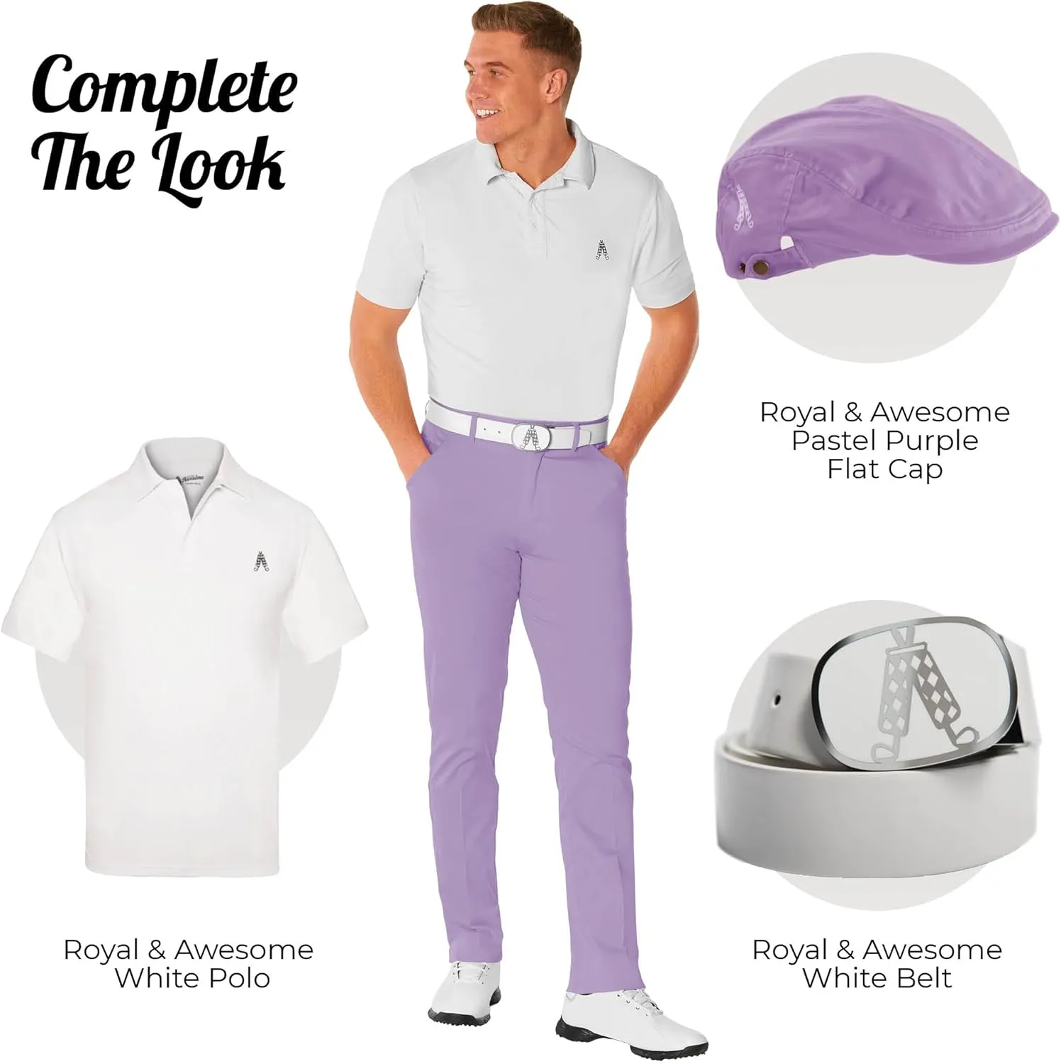 Royal & Awesome Pastel Golf Pants, Stretch Relaxed Fit Bottoms, Crazy Golf Pants for Men's, Funny and Bright Golfing Apparel