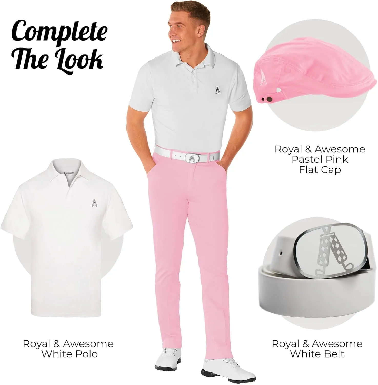 Royal & Awesome Pastel Golf Pants, Stretch Relaxed Fit Bottoms, Crazy Golf Pants for Men's, Funny and Bright Golfing Apparel