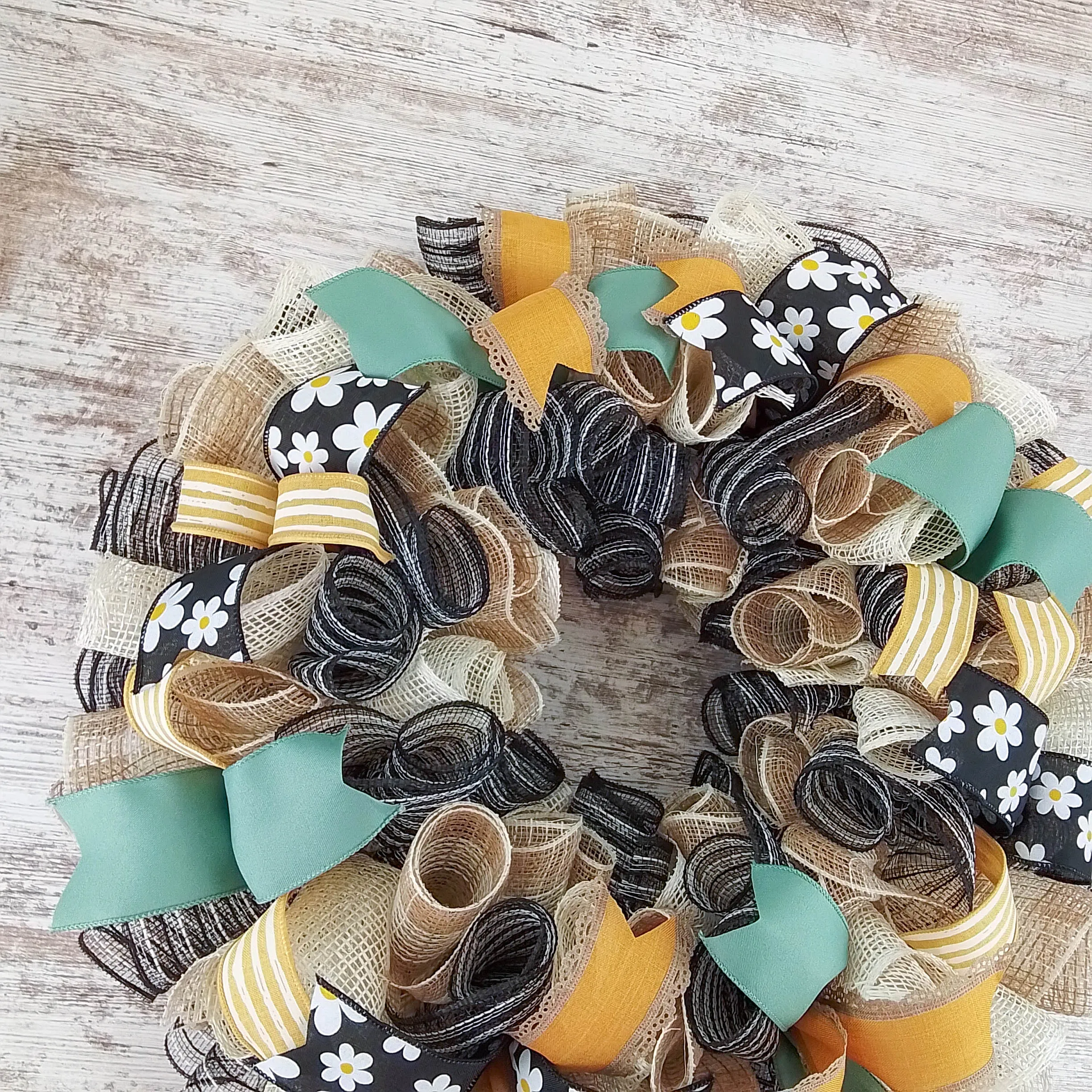 Rustic Burlap Wreath, Deco Mesh and Wired Ribbon Door Hanger, Decorative Home Accessory