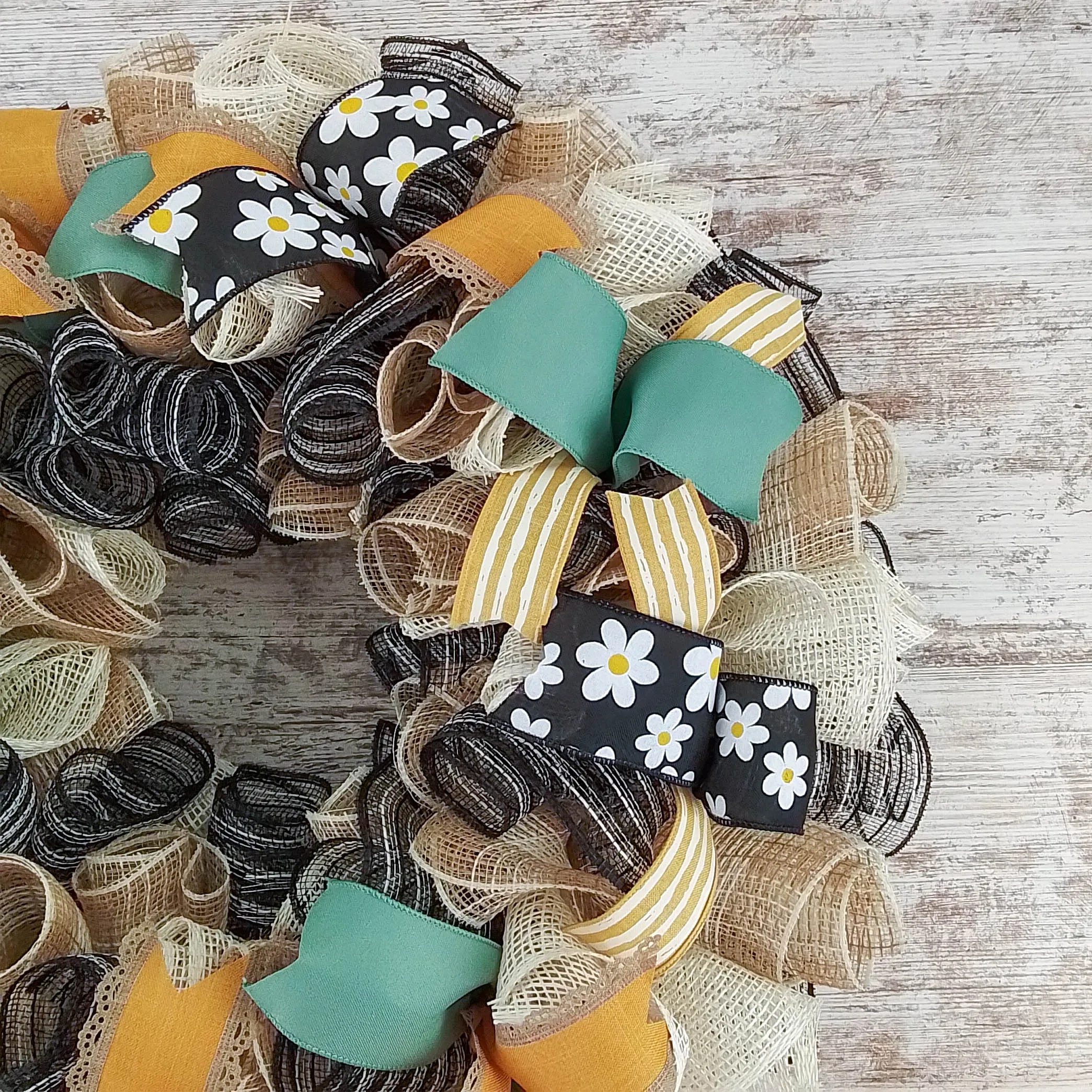 Rustic Burlap Wreath, Deco Mesh and Wired Ribbon Door Hanger, Decorative Home Accessory