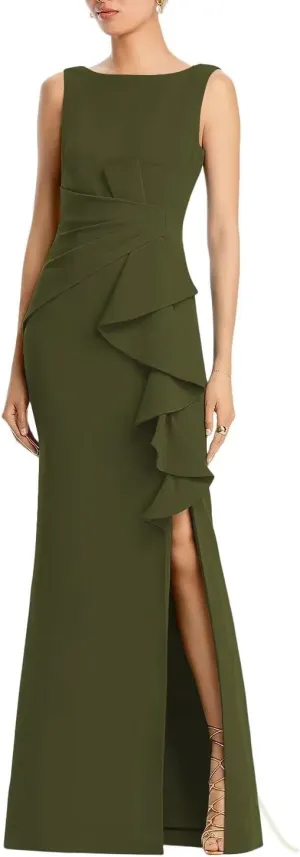 Satin Mermaid Mother of The Bride Dresses Sleeveless Ruched Long Slit Formal Dresses Bodycon Cocktail Gowns XOD0366