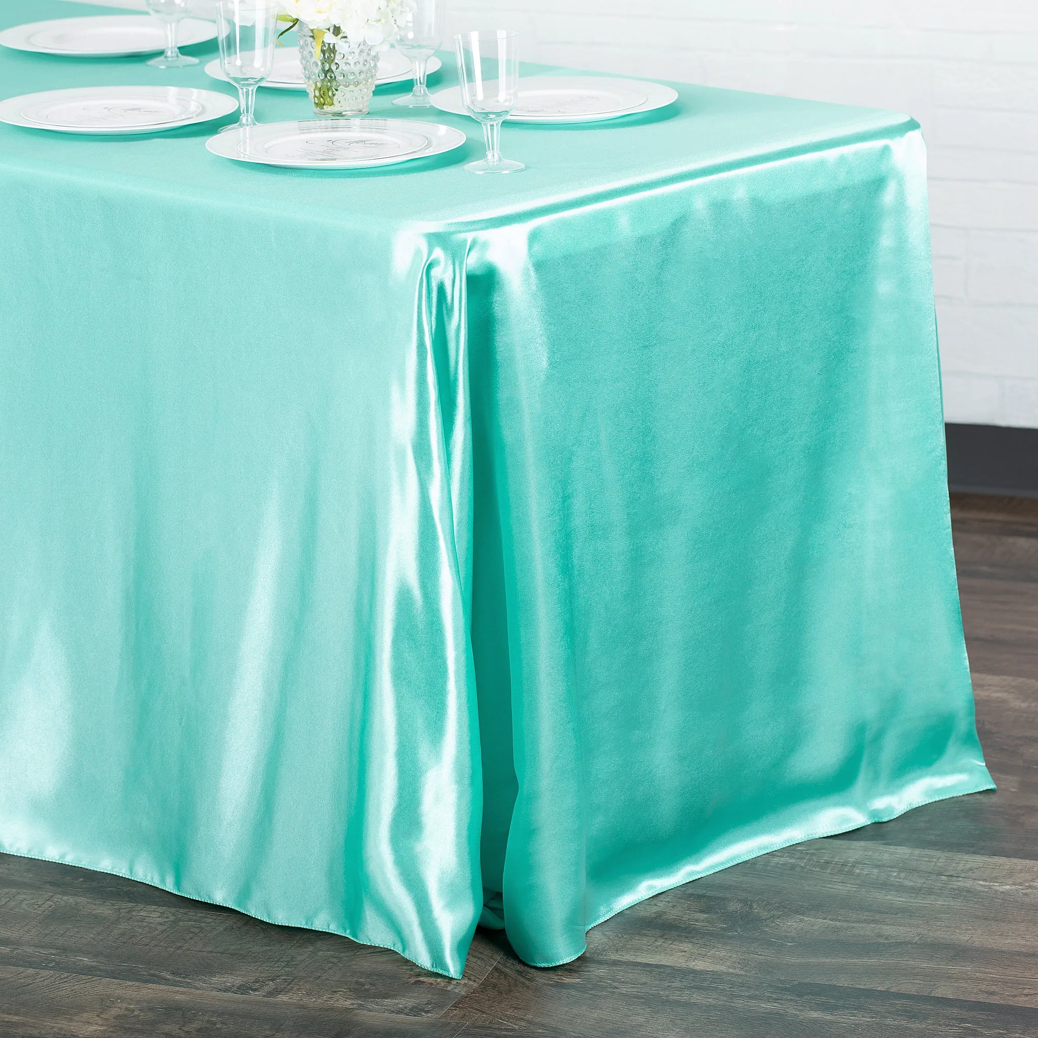 Satin Rectangular 90"x132" Tablecloth - Light Turquoise