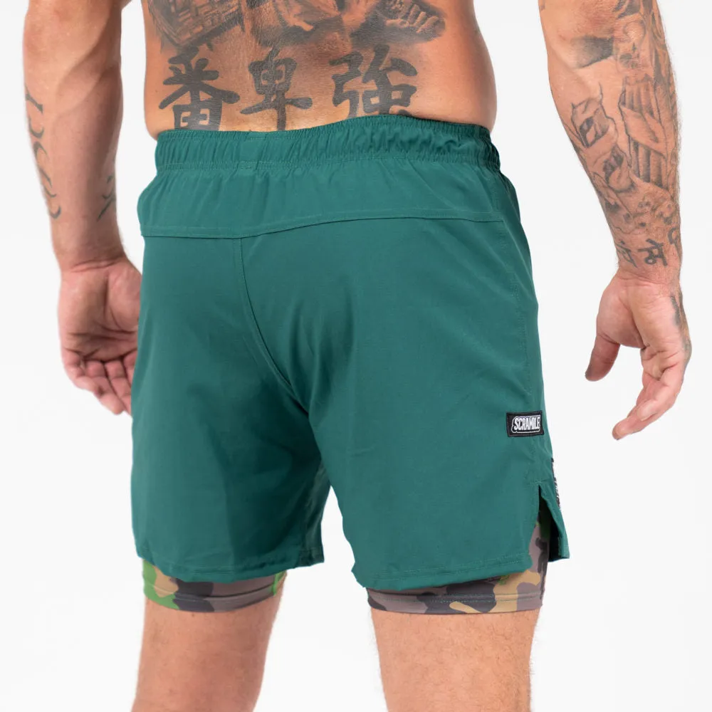 Scramble Combination Shorts - Green/Woodland Camo