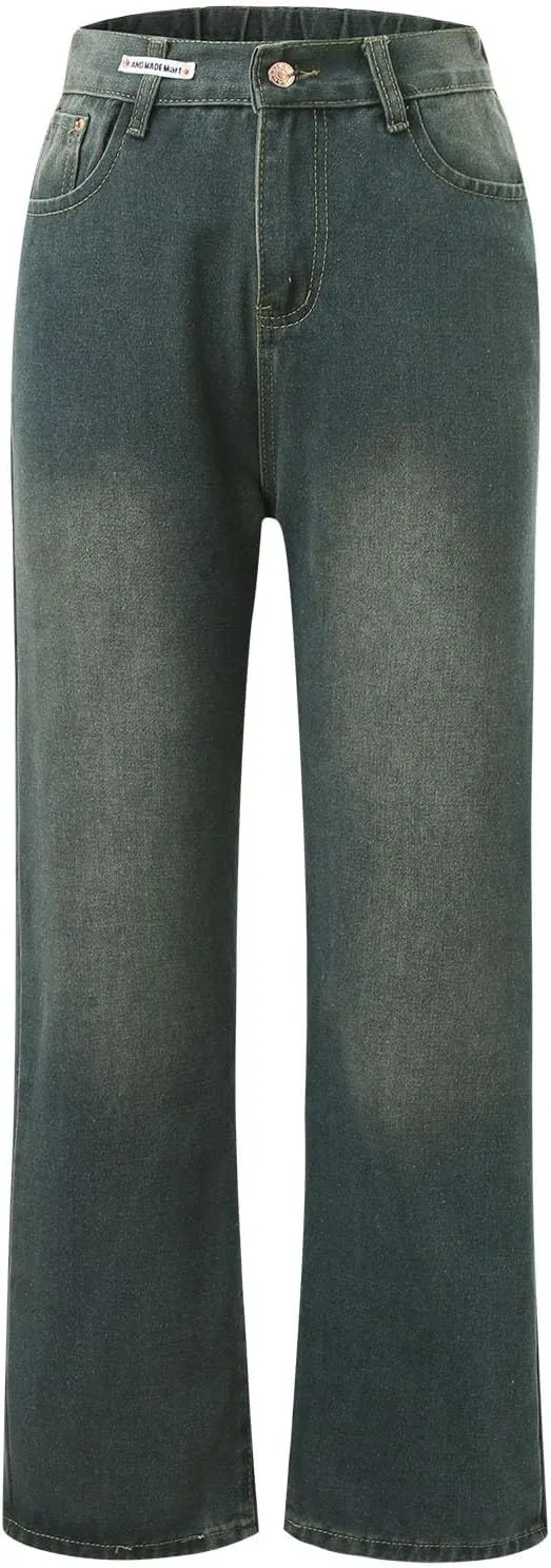 sdbrld Cargo Pants Women Adjustable Waist Multiple Pockets Relaxed Fit Straight Wide Leg Y2K Pants Trousers Y2K Fashion Jeans