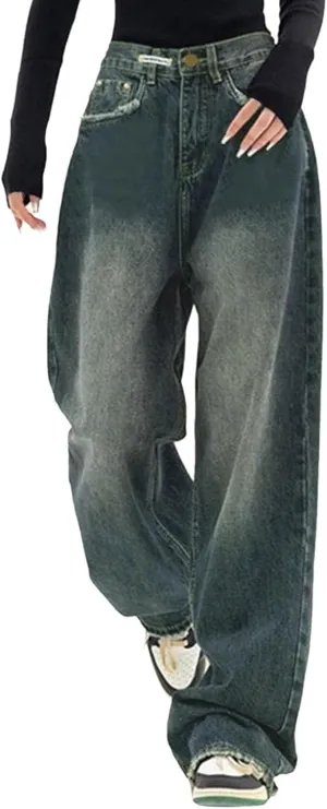 sdbrld Cargo Pants Women Adjustable Waist Multiple Pockets Relaxed Fit Straight Wide Leg Y2K Pants Trousers Y2K Fashion Jeans