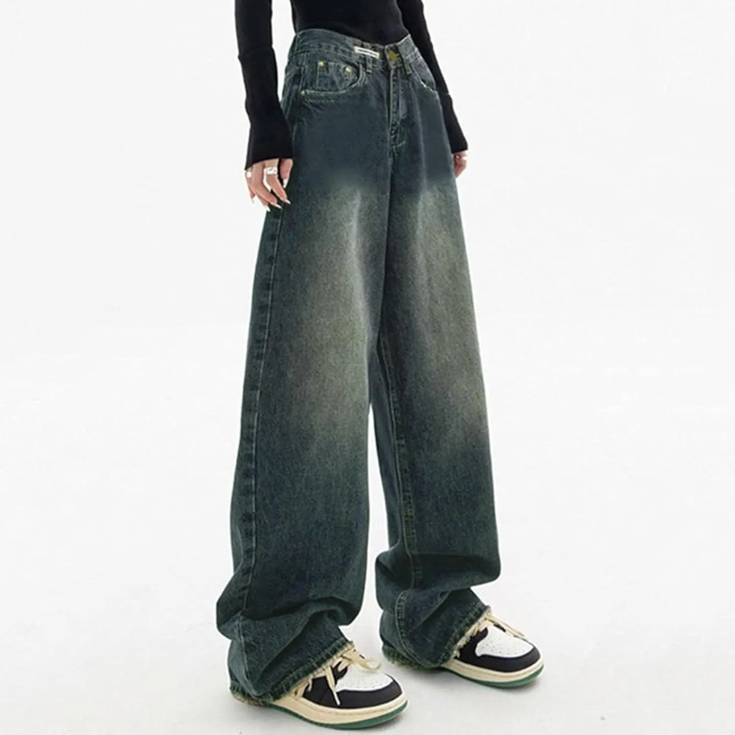sdbrld Cargo Pants Women Adjustable Waist Multiple Pockets Relaxed Fit Straight Wide Leg Y2K Pants Trousers Y2K Fashion Jeans