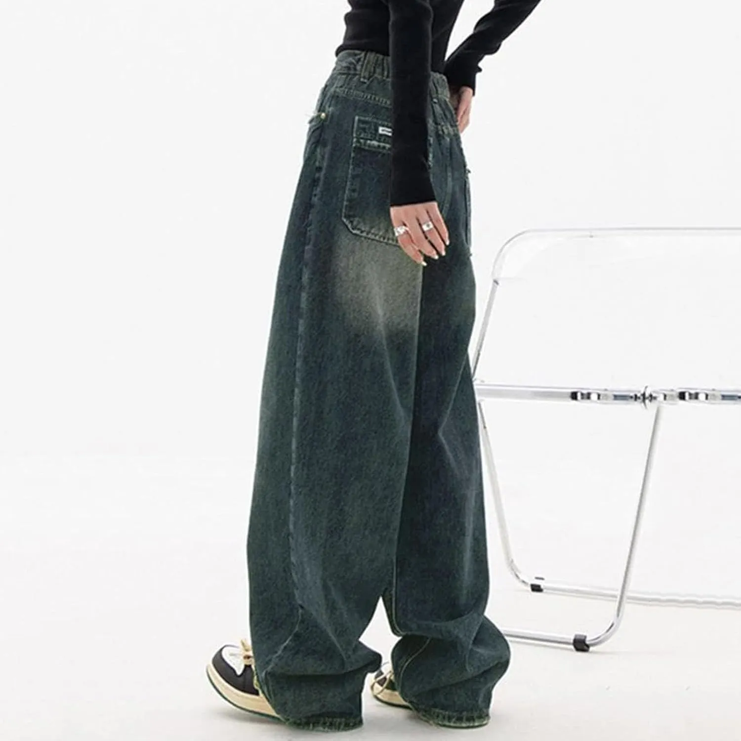 sdbrld Cargo Pants Women Adjustable Waist Multiple Pockets Relaxed Fit Straight Wide Leg Y2K Pants Trousers Y2K Fashion Jeans