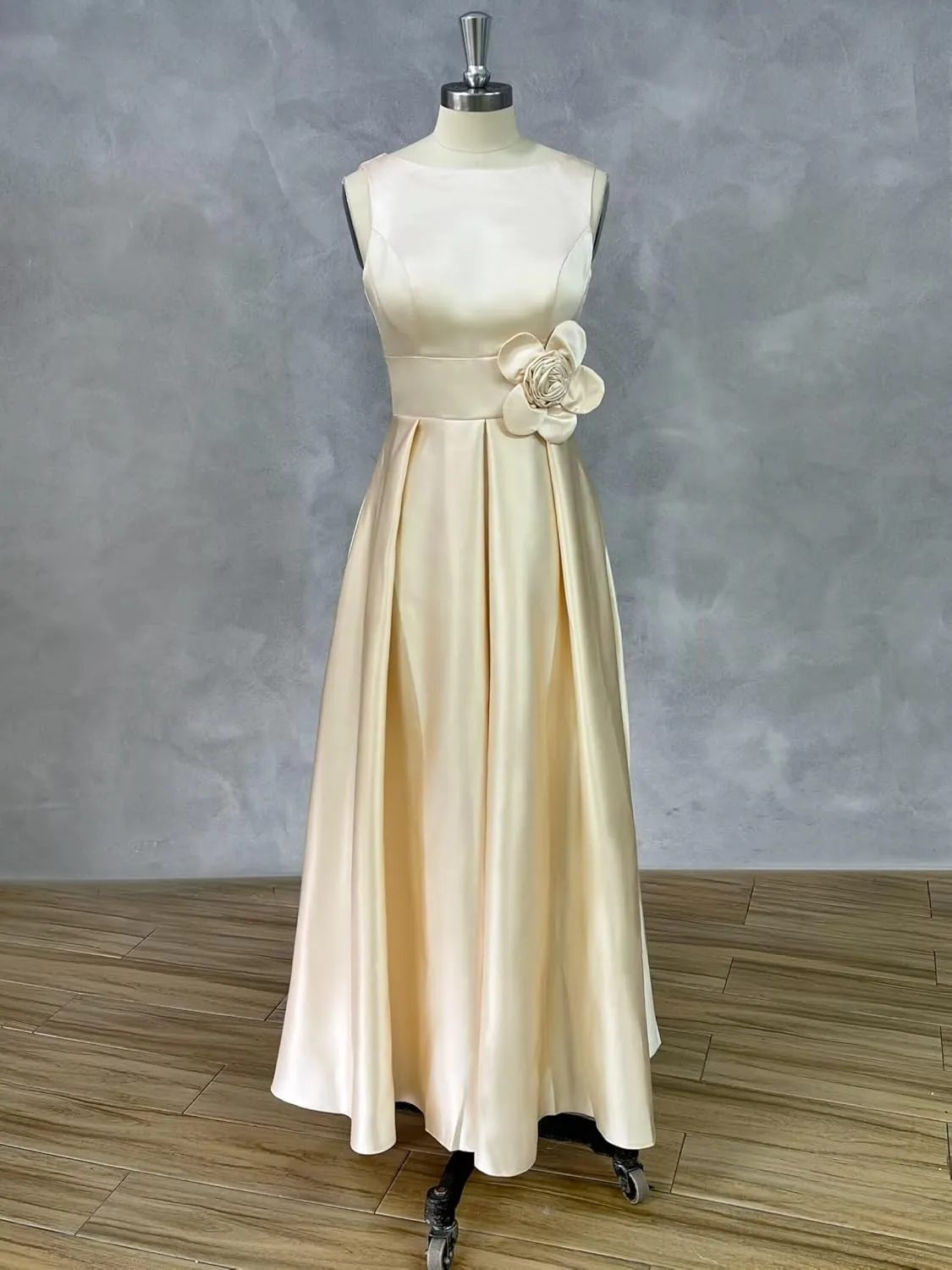 SHANDUAO 3D Flower Satin Mother of The Bride Dresses Midi Formal Evening Party Gown with Pocket