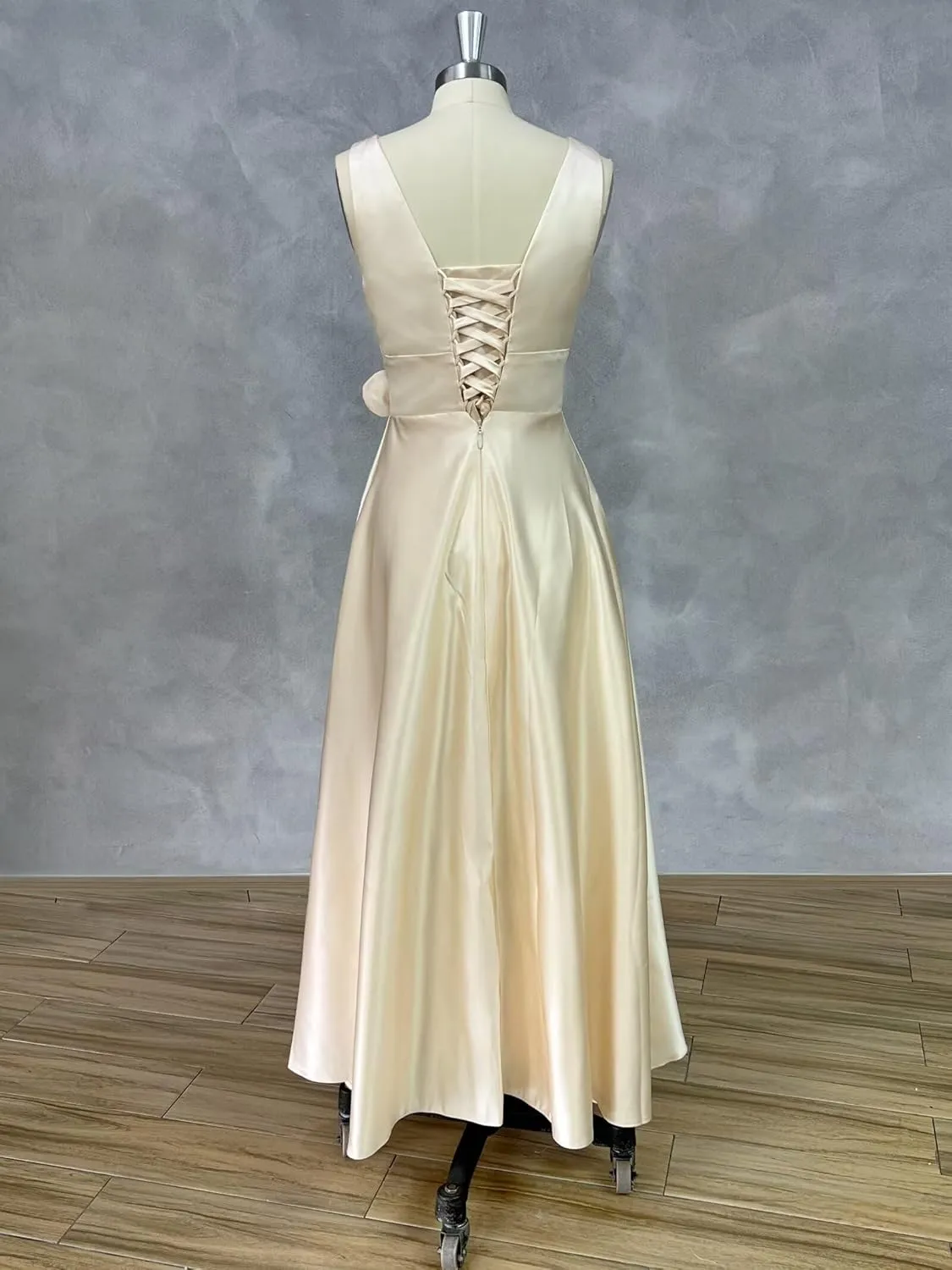 SHANDUAO 3D Flower Satin Mother of The Bride Dresses Midi Formal Evening Party Gown with Pocket