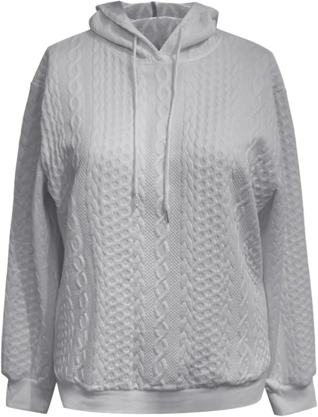 SHAOBGE Front L Women's Textured Long Sleeve Drop Shoulder Drawstring Pullover Solid Hoodie Top