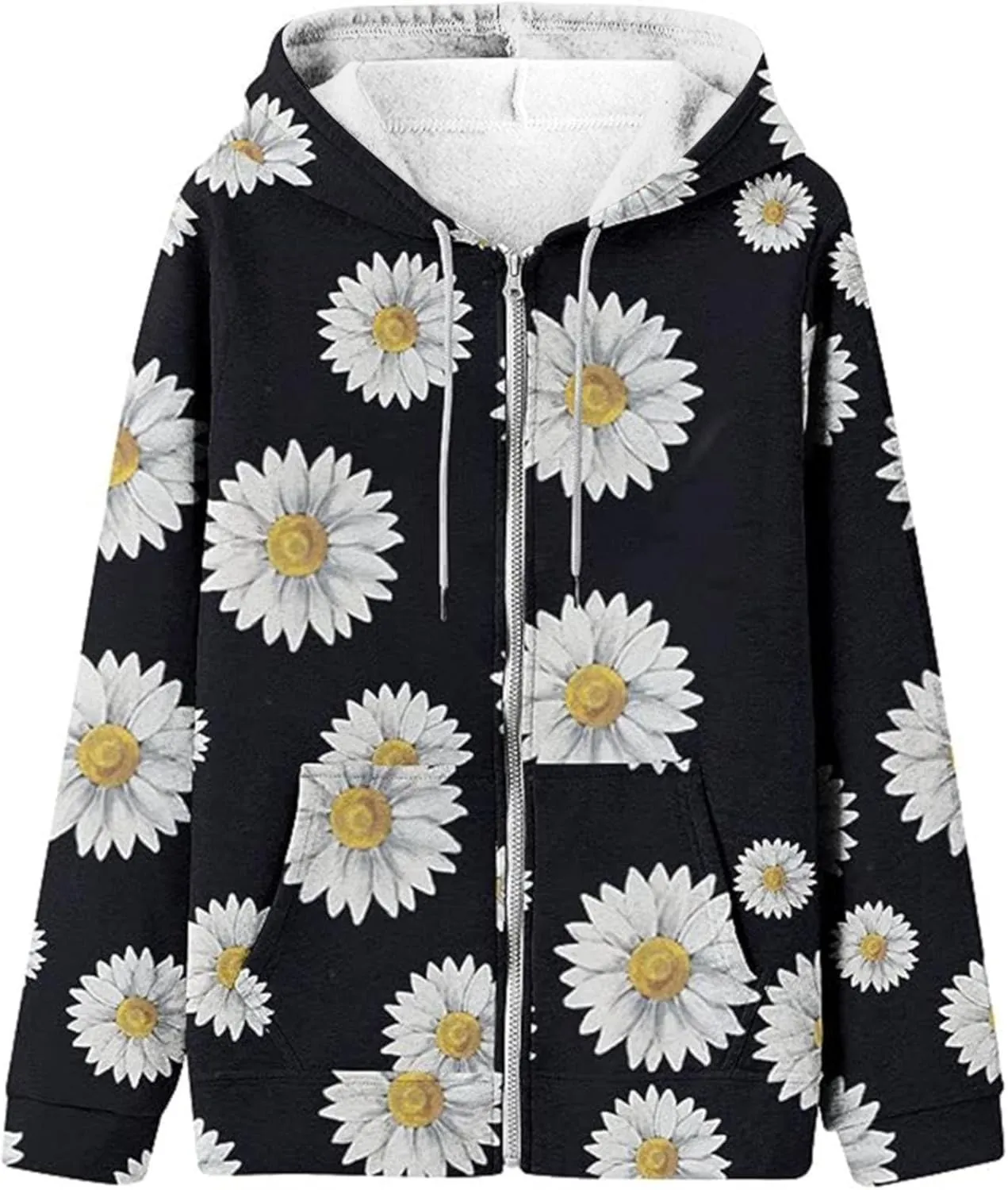 SHAOBGE Snap Hoodie Women Fashion Autumn Floral Print Casual Pockets Long Sleeve Jacket Cute Drawstring Plain Hoodies