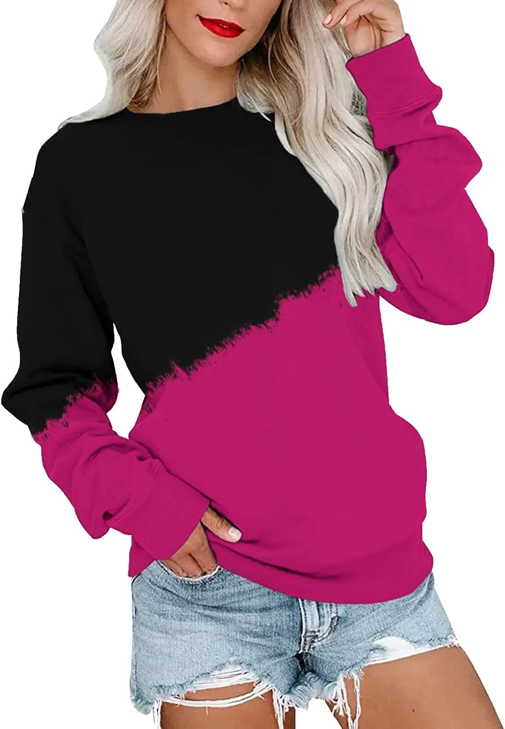SHAOBGE Womens Fall Crewneck Sweatshirt Light Weight Casual Long Sleeve Oversized Sweatshirt Cute Pullover Fit Hoodies Tops