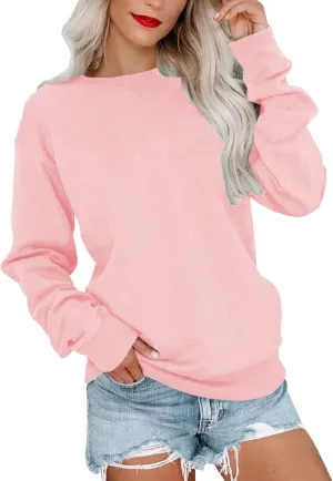 SHAOBGE Womens Fall Crewneck Sweatshirt Light Weight Casual Long Sleeve Oversized Sweatshirt Cute Pullover Fit Hoodies Tops