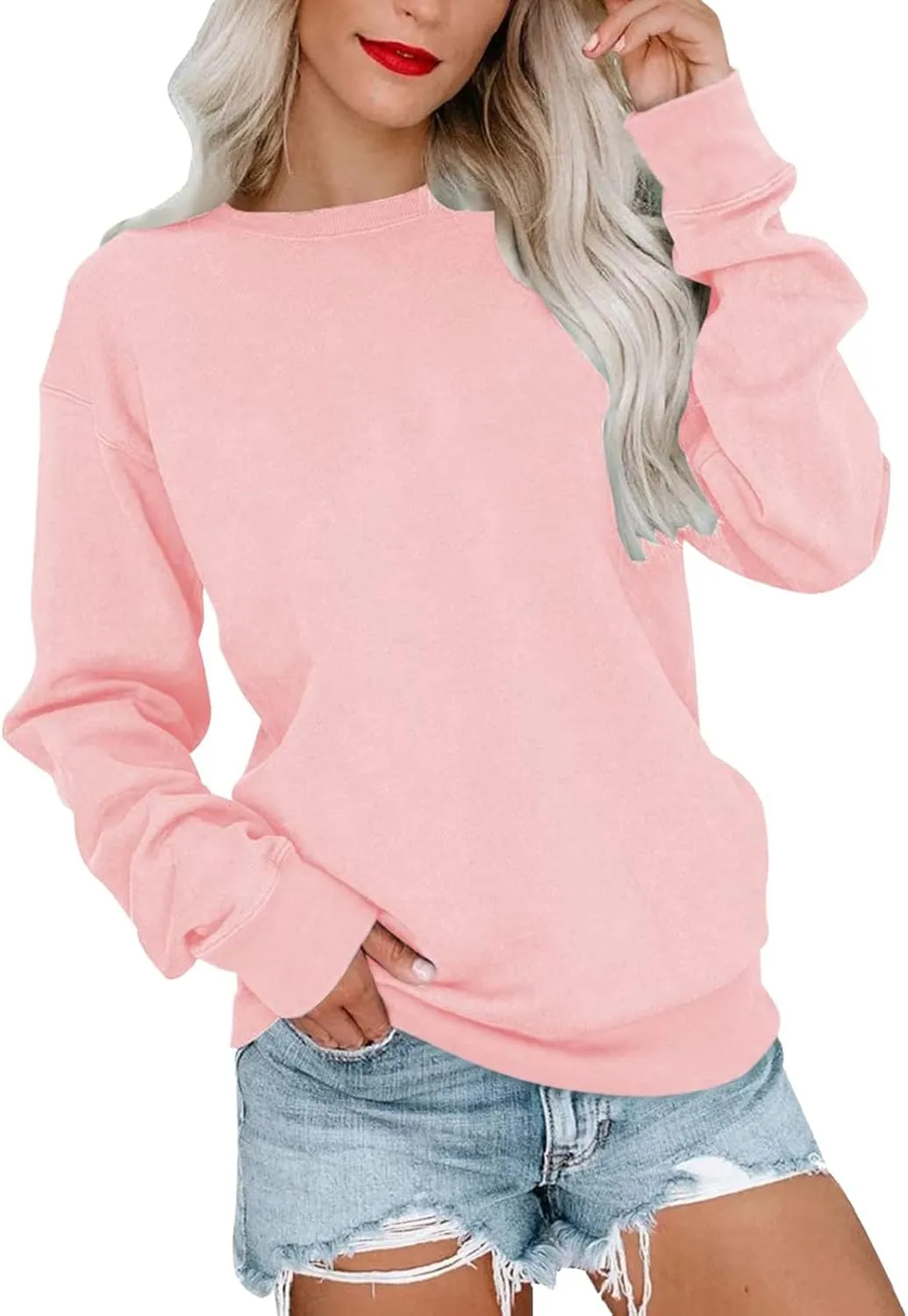 SHAOBGE Womens Fall Crewneck Sweatshirt Light Weight Casual Long Sleeve Oversized Sweatshirt Cute Pullover Fit Hoodies Tops