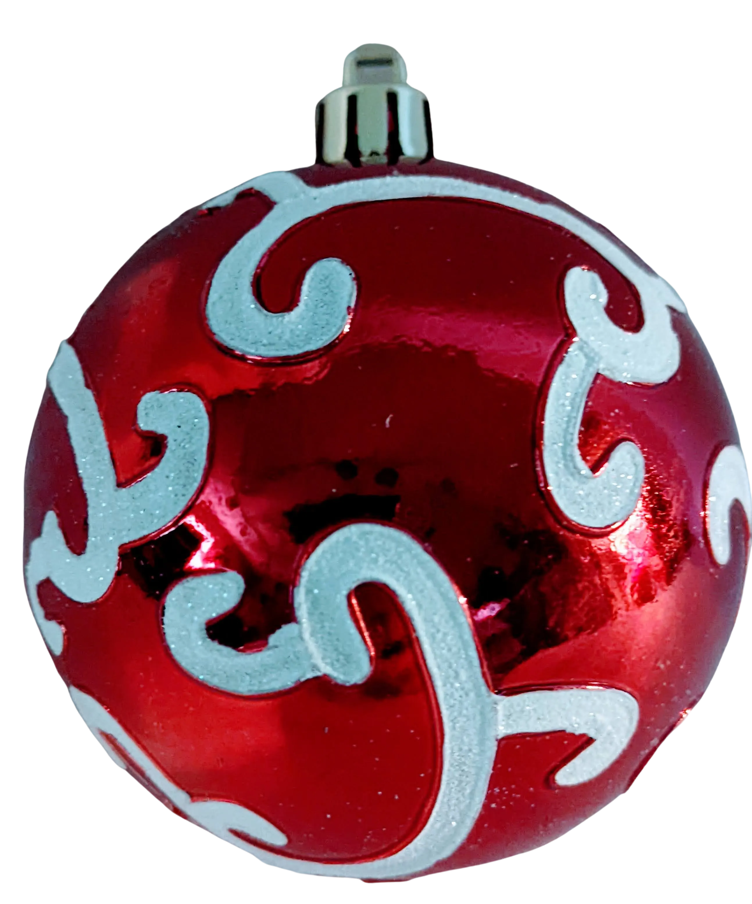 Shatterproof Red Shiny Ornament with White Swirls