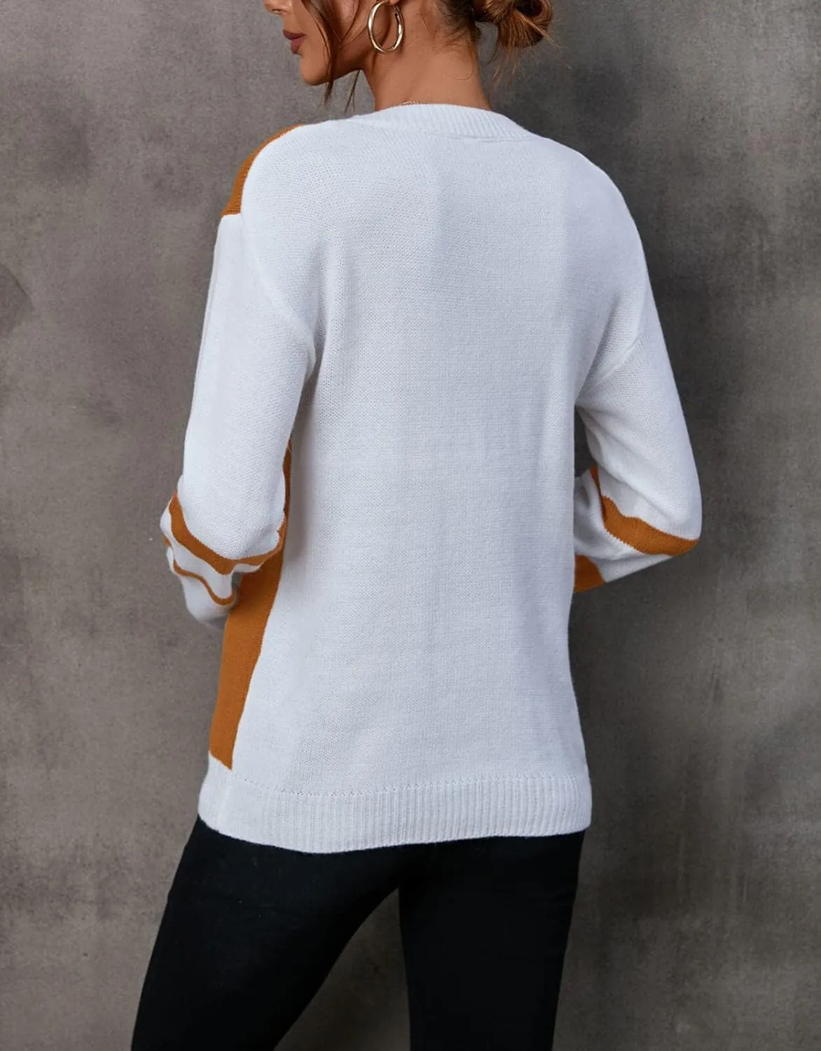 shermie Women's Colorblock Sweaters Long Sleeve Crew Neck Cable Knit Loose Casual Pullover