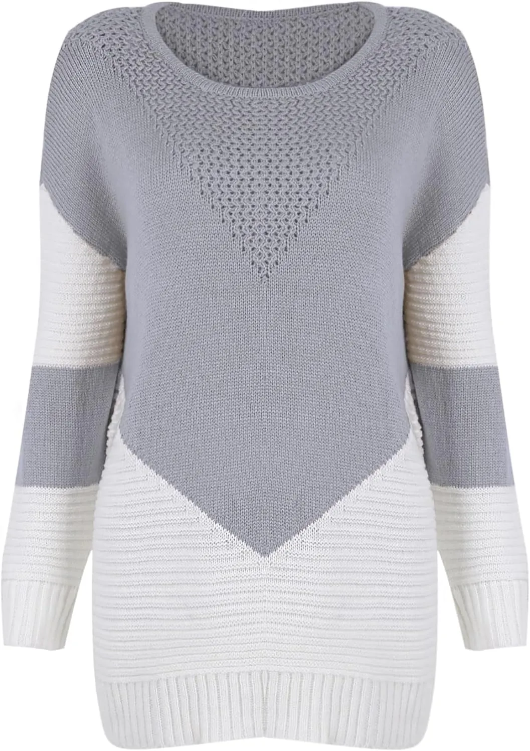 shermie Women's Colorblock Sweaters Long Sleeve Crew Neck Cable Knit Loose Casual Pullover