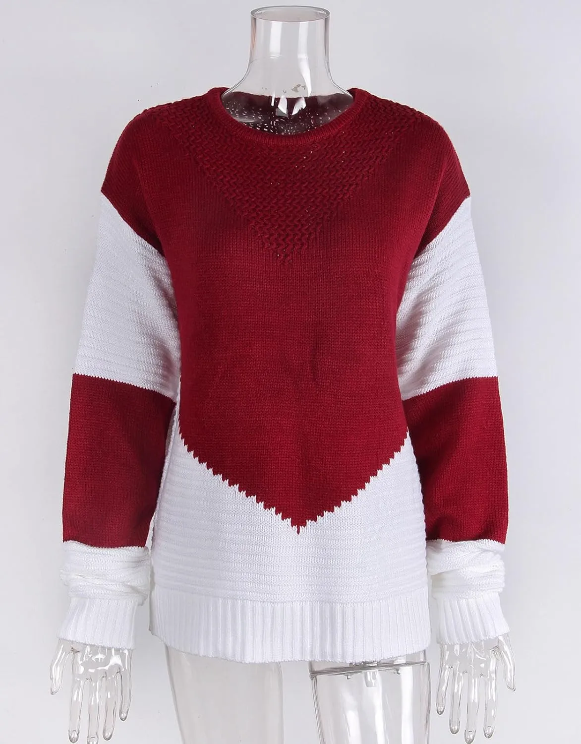 shermie Women's Colorblock Sweaters Long Sleeve Crew Neck Cable Knit Loose Casual Pullover