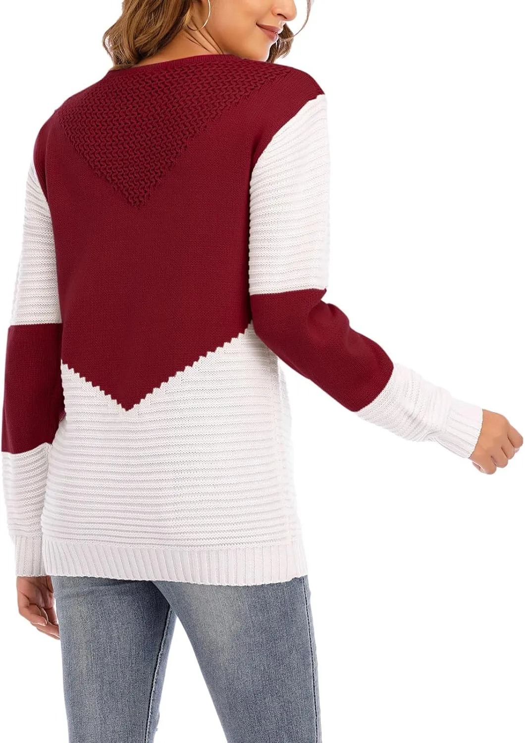 shermie Women's Colorblock Sweaters Long Sleeve Crew Neck Cable Knit Loose Casual Pullover