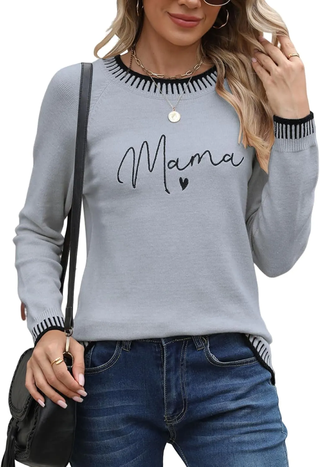 shermie Women's Long Sleeve Crew Neck Sweater Casual Lightweight American Flag Pullover Sweaters