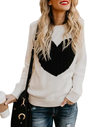 shermie Women's Pullover Sweaters Long Sleeve Crew Neck Cute Heart Knitted Casual Sweater