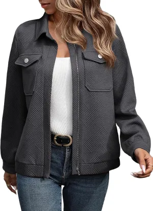 SHEWIN Jackets for Women Fall Fashion 2024 Casual Zip Up Shacket Jacket Lightweight Long Sleeve Shirts Tops