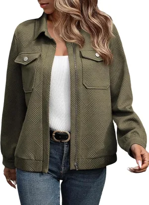 SHEWIN Jackets for Women Fall Fashion 2024 Casual Zip Up Shacket Jacket Lightweight Long Sleeve Shirts Tops