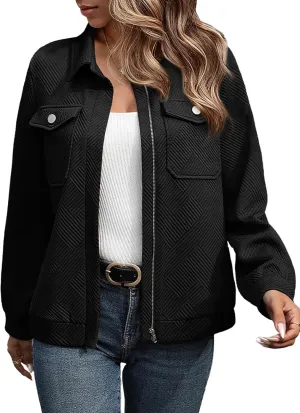 SHEWIN Jackets for Women Fall Fashion 2024 Casual Zip Up Shacket Jacket Lightweight Long Sleeve Shirts Tops