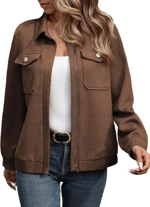 SHEWIN Jackets for Women Fall Fashion 2024 Casual Zip Up Shacket Jacket Lightweight Long Sleeve Shirts Tops