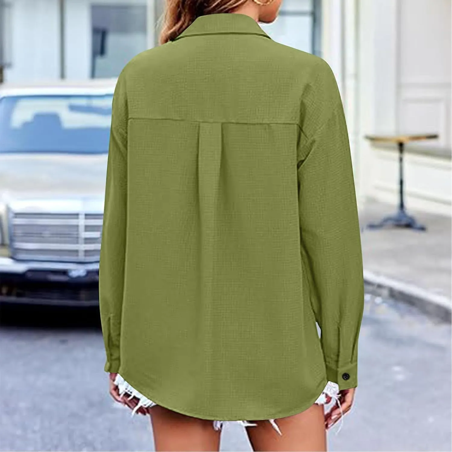 Shirts for Women Long Sleeve Button Down Top Pocket Collared Tunic Solid Loose Casual Daily Womens Fashion Blouses