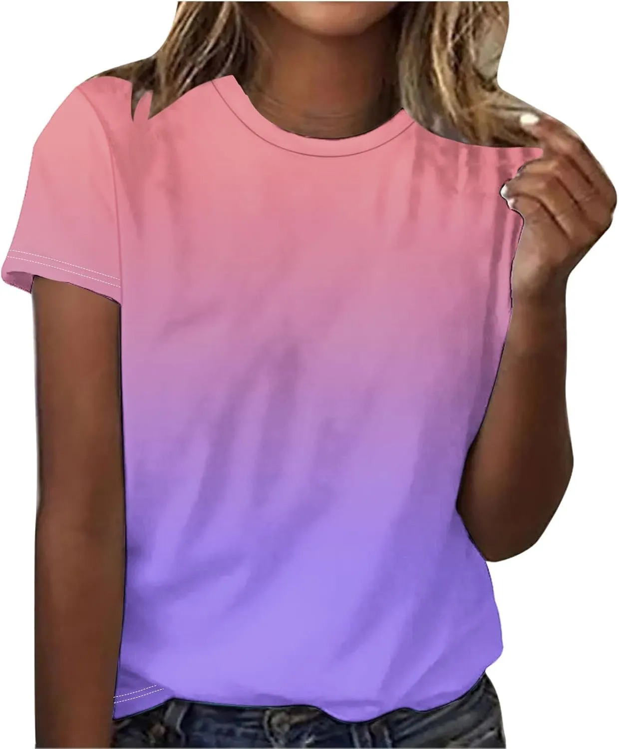Short Sleeve Tshirt Shirts for Women Trendy Crew Neck Tie Dye Gradient Print Causal Blouses Ladies Cute Summer Tops