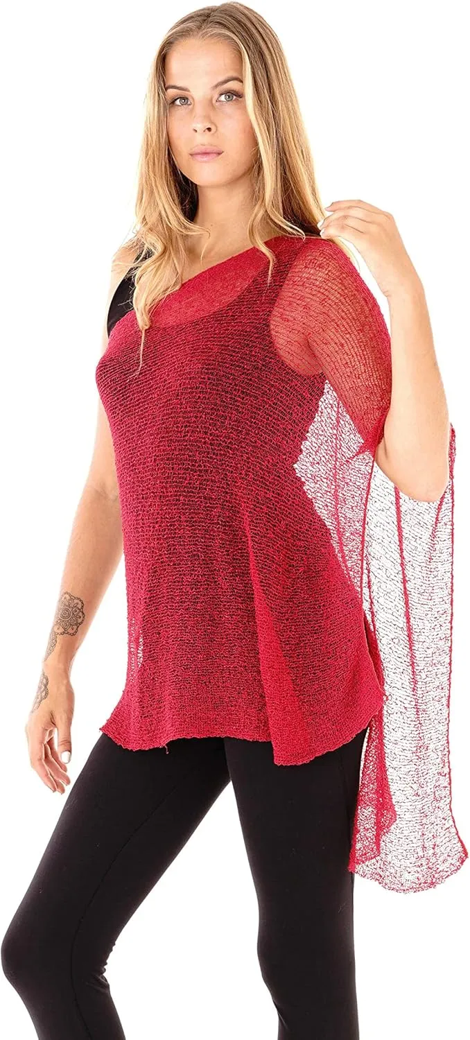 SHU-SHI Womens Sheer Knit Poncho Shrug Lightweight Cover Up One Size Fits Most