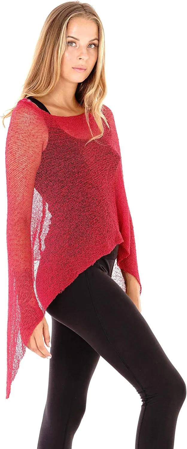 SHU-SHI Womens Sheer Knit Poncho Shrug Lightweight Cover Up One Size Fits Most